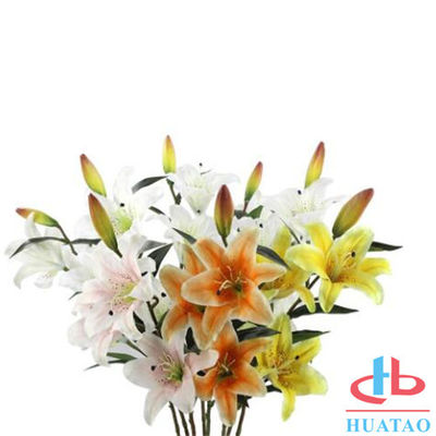 중국 Wedding를 위한 3개의 머리 백합 꽃 방수 조화를 골라내십시오 공장